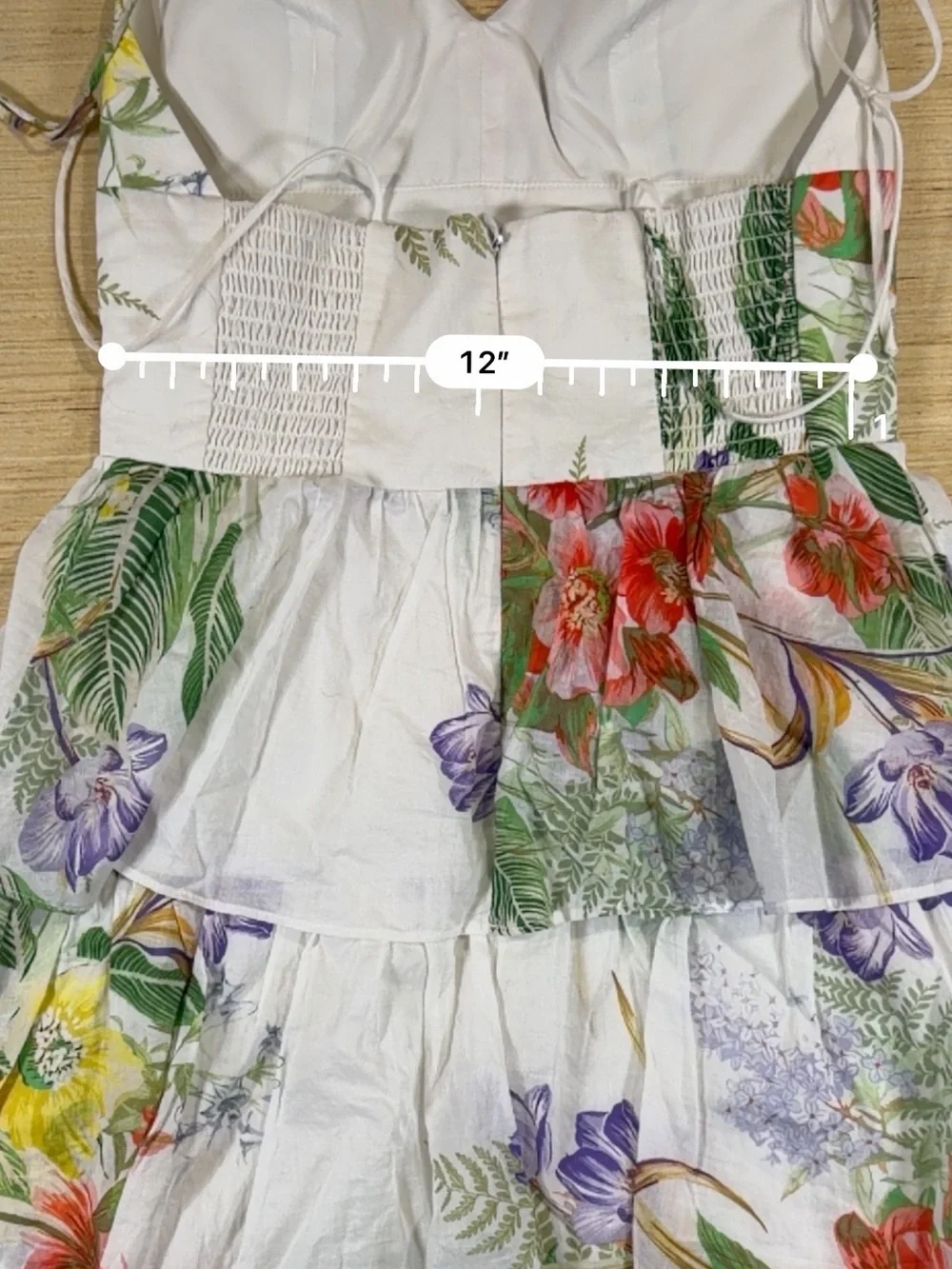 White Tiered Floral Sundress with Red, Yellow & Purple Blooms - Picture 4 of 5